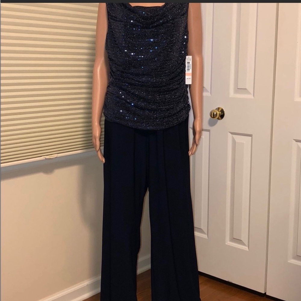NWT R&M Richards NAVY Sequin Jumpsuit 14W